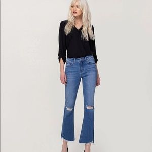 Mid Rise Mini Flare with Slit Hem Detail